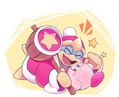 an image of a cartoon character holding a pink pig with stars on it's back