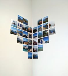 several pictures are arranged in the shape of a heart on a wall with white walls