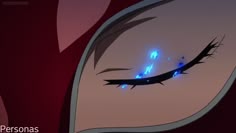 an anime character with blue eyes and long eyelashes, looking at the viewer from behind