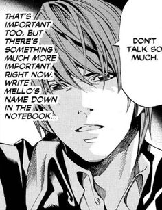 an anime character with two speech bubbles above his head and the words don't talk to