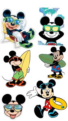 mickey mouse stickers are shown in different colors and sizes, including one with sunglasses