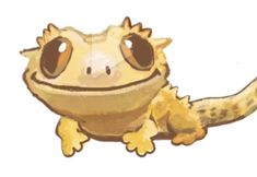 a drawing of a gecko with big eyes and an orange body sitting on the ground