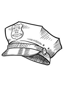 a black and white drawing of a hat with a badge on it's side