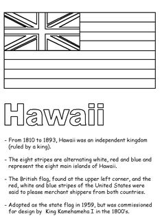 the flag of hawaii is shown in black and white, with an information sheet below it