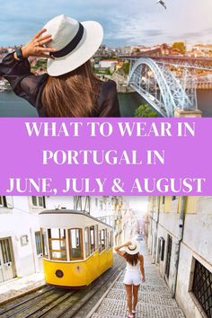 a woman in white dress and hat walking down the street with yellow tram on it