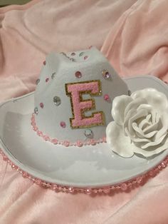 A cowboy hat i made Birthday Girl Cowgirl Hat, Decorate Cowboy Hats, Decorate Cowboy Hats Diy, Cowboy Hat Decorating Party, Decorated Cowboy Hats Diy, Decorate Cowboy Hat, Cowboy Hat Decorating, Hoco Cowboy Hats, Bedazzled Cowboy Hat