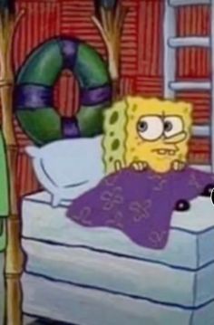 the spongebob is sleeping in his bed