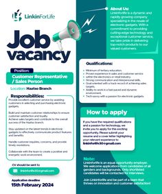 the job vacancy flyer is shown with an image of a megaphone on it
