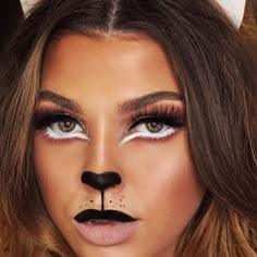 Puma Halloween Makeup, Cute Bear Makeup Halloween Easy, Lion Make Up Women, Halloween Bear Makeup, Easy Bear Makeup Halloween, Bear Halloween Makeup, Teddy Bear Costume Makeup, Bear Make Up Halloween, Bear Costume Makeup