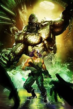 an image of a man standing in front of a giant monster