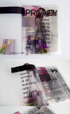 Transparent Magazine Cover, Graphic Design Transparency, Creative Binding Ideas, Unique Publication Design, Posterzine Design, Print On Transparent Paper, Zine Front Cover Ideas, Creative Publication Design, Transparent Design Graphic