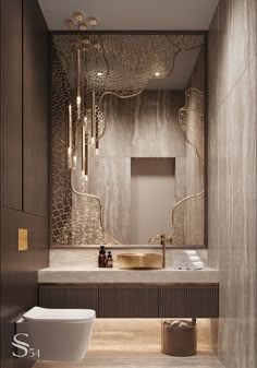 a bathroom with a sink, mirror and bathtub in the middle of it's room