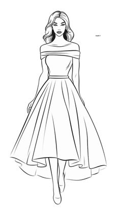 a line drawing of a woman in a dress