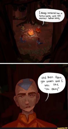 an animated comic strip with two people sitting around a campfire