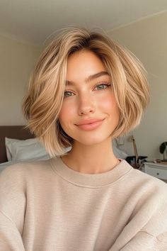 Cute Haircut Ideas Short, Short Strawberry Blonde Hairstyles, Short Blonde Bob Haircut, Hairstyles Short Blonde, Very Short Blond Hair, Bob Hairstyle 2025, Fun Bob Haircut, A Frame Haircut Short, Short Hairstyle Women With Layers