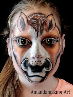 Amanda tozser face paint horse Simple Horse Makeup, Horse Face Makeup, Horse Face Coloring, Horseshoe Face Paint, Horse Face Paint Easy For Kids, Horse Face Painting, Horse Face Paint Easy, Horse Face Paint Ideas, Rodeo Face Painting Ideas