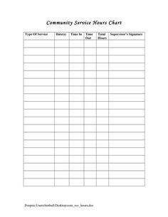 a printable sign up sheet for a community service hour chart with the words,