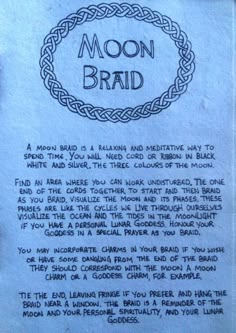 an old paper with the words moon braid written on it