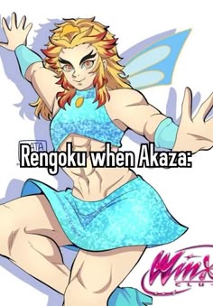 a cartoon girl in a blue dress with her arms out and the words rengoku when