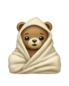 a brown teddy bear wrapped in a blanket