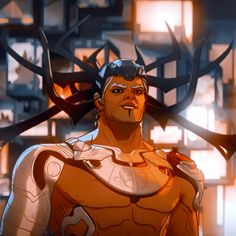 an animated image of a man with horns on his head