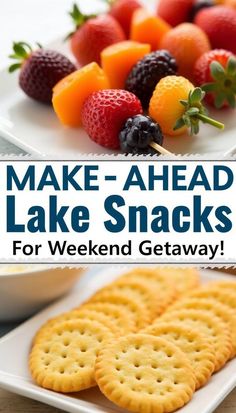 An assortment of make-ahead snacks for the lake, perfect for adults enjoying a weekend getaway—includes savory wraps, fresh fruit skewers, and portable lake boat snacks packed in containers. These easy snacks for lake days are ideal for relaxing on the dock or cruising the water.