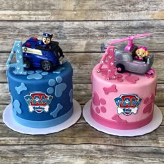 two cakes decorated to look like cartoon characters