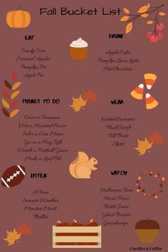 the fall bucket list is shown in this image