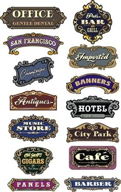 many different types of signs are shown in this image, including one for the san francisco hotel