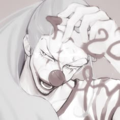 an animated image of a clown with his head in the air and one eye open