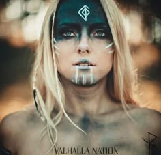 Viking Make Up, Woman Viking Makeup, Simple Viking Face Paint, Viking Face Makeup, Viking Face Paint Women, Nordic Makeup Viking, Womens Viking Warrior Makeup, Lagertha Warrior Makeup, Scary Viking Makeup