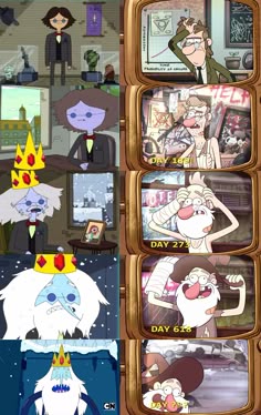 cartoon characters are shown on televisions in this screenshot