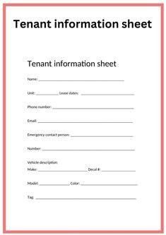 an information sheet with the words tenant information sheet in red and white, on top of a