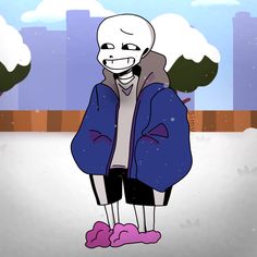 a cartoon character is standing in the snow