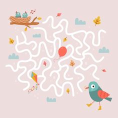 a bird is flying in the air near a maze with balloons and kites on it