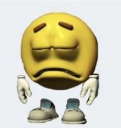 a yellow smiley face with two white gloves on it's feet and one hand in the air