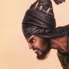 a painting of a man wearing a turban and looking at the camera with an angry look on his face