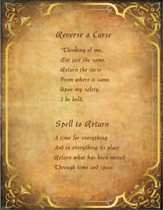 an old parchment paper with the words reverse a curse written in gold and black on it