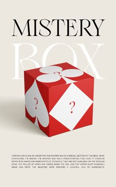 a red and white box with the words mystery box on it
