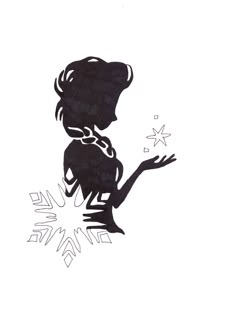 a black and white drawing of a girl with stars