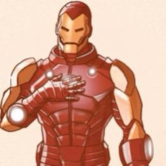 an iron man standing with his hands on his chest