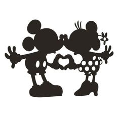 mickey and minnie kissing each other with their hands in the shape of heart shaped hearts