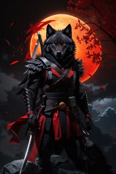 Primordial Wolf Wallpaper, Ninja Wolf, Wolf Samurai Armor, Wolf Warrior Art, Samurai Wolf, Black Wolf Warrior, Samurai Werewolf, Wolf Samurai, Wolf Samurai Art