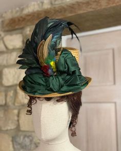 Farthingale Historical Hats on Instagram: "A new Victorian era Bustle Hat just finished and available! This is a gorgeous antique straw top hat dressed with beautiful antique feathers and a big silk bow. See it now on the website or message me for details 🙂" Old Hats, Victorian Era Hat Designs, Victorian Era Hat Accessory, Summer Evening Costume Hat With Feather Trim, Victorian Fan Bonnet, Big Victorian Hat, Full Front Victorian Hats Woman 1880, Victorian 1890s Hat, Victorian Bird Hats