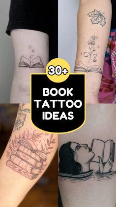 two different tattoos on both arms with the words 30 book tattoo ideas