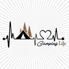 the camping life logo is shown with trees and mountains in the background, as well as a