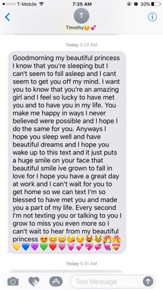 the text message that someone wrote to her on their phone is shown in an image