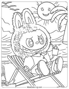 an animal is skiing in the snow coloring page