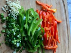 the vegetables are chopped up and ready to be cut into bite sized pieces on the cutting board