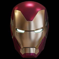 an iron man helmet with glowing eyes